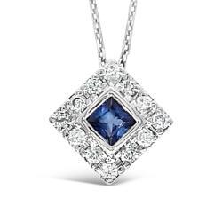 White Gold Pendant With Blue Sapphire And Natural Diamonds