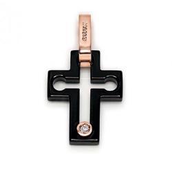 Men Cross In Rose Gold And Black Ceramic With White Diamond