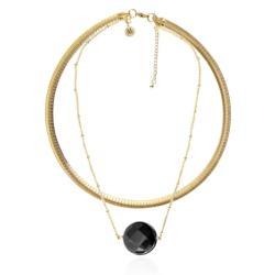 Necklace With Semi Precious Stones Stainless Steel And Gold Plated Silver
