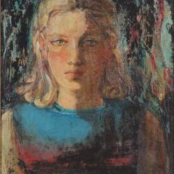 Victor Ioannides Portrait Of A Girl 1967 Oil On Plywood