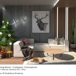 Black Beetle Design Living Room Conceptual Interior Design Xmas Setup Render