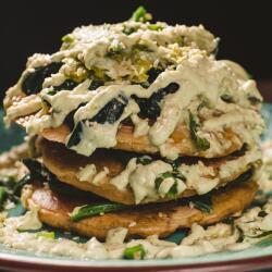 Elysian Restaurant Vegan Dishes Spinach Avocado Organic And Gluten Free Pancakes