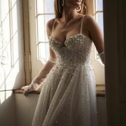 Primalicia A Line Wedding Dress Fully Decorated With Pearls