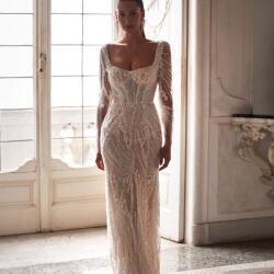 Primalicia Extravagant Translucent Wedding Dress All Embroidered With Sequins And Long Sleeves