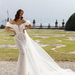 Primalicia Off The Shoulder Sleeves Mermaid Wedding Dress With An Open Back