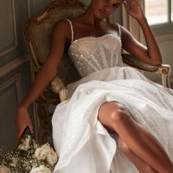Primalicia Sparkling Wedding Dress With Spaghetti Strap And Puffy Tulle Skirt